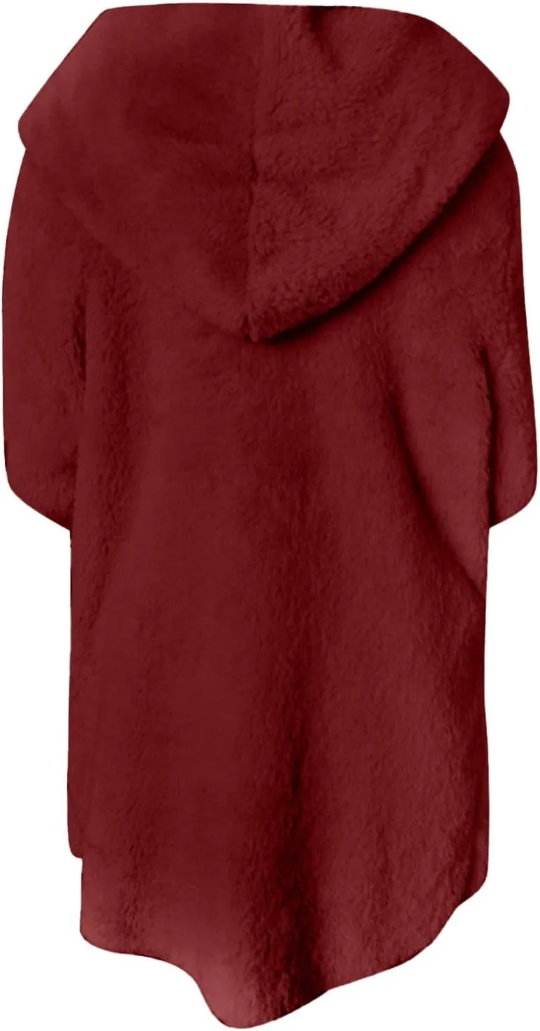 Winter Coats for Women 2024 Plus Size Long Sleeve Fuzzy Fleece Jacket Hooded Casual Warm Open Front Cardigans Outwear