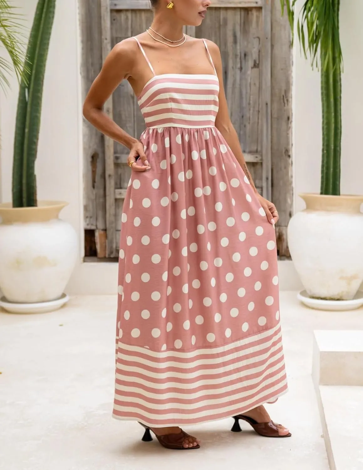 Women Boho Colorful Spaghetti Strap Dress Summer Vacation Beach Long Sun Dress RIC Rac Floral Flowy Cami Maxi Dress