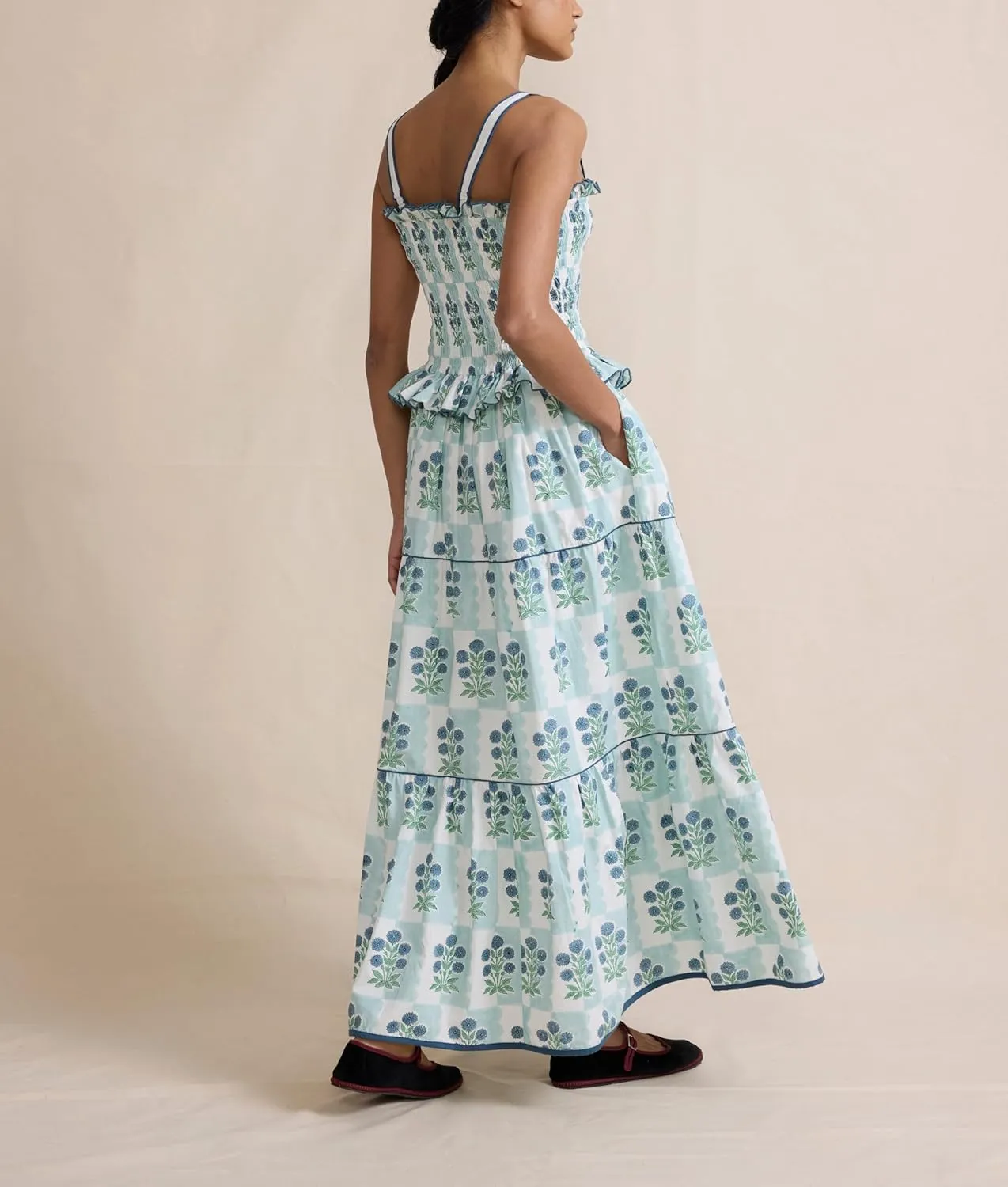 Women Boho Colorful Spaghetti Strap Dress Summer Vacation Beach Long Sun Dress RIC Rac Floral Flowy Cami Maxi Dress