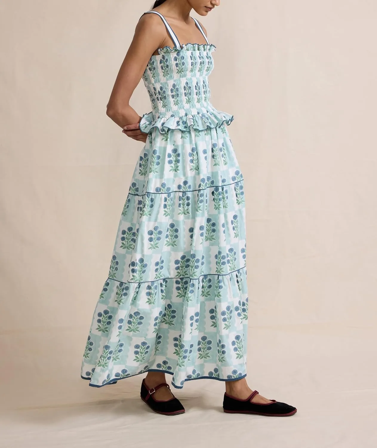 Women Boho Colorful Spaghetti Strap Dress Summer Vacation Beach Long Sun Dress RIC Rac Floral Flowy Cami Maxi Dress