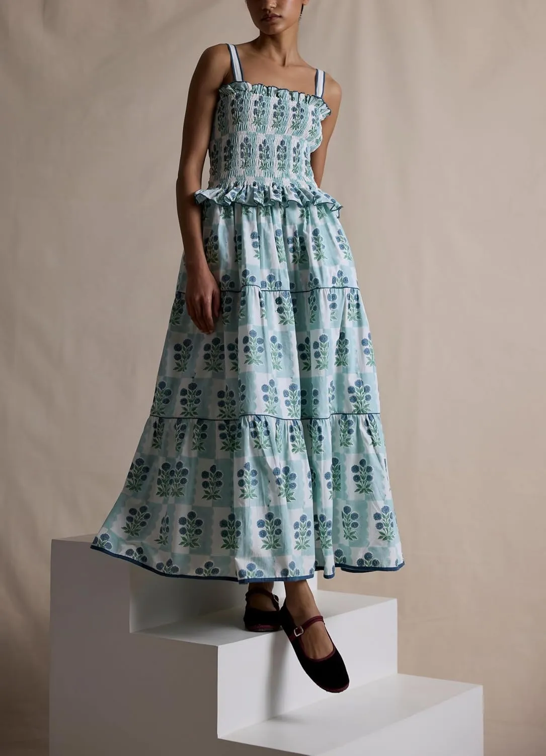 Women Boho Colorful Spaghetti Strap Dress Summer Vacation Beach Long Sun Dress RIC Rac Floral Flowy Cami Maxi Dress