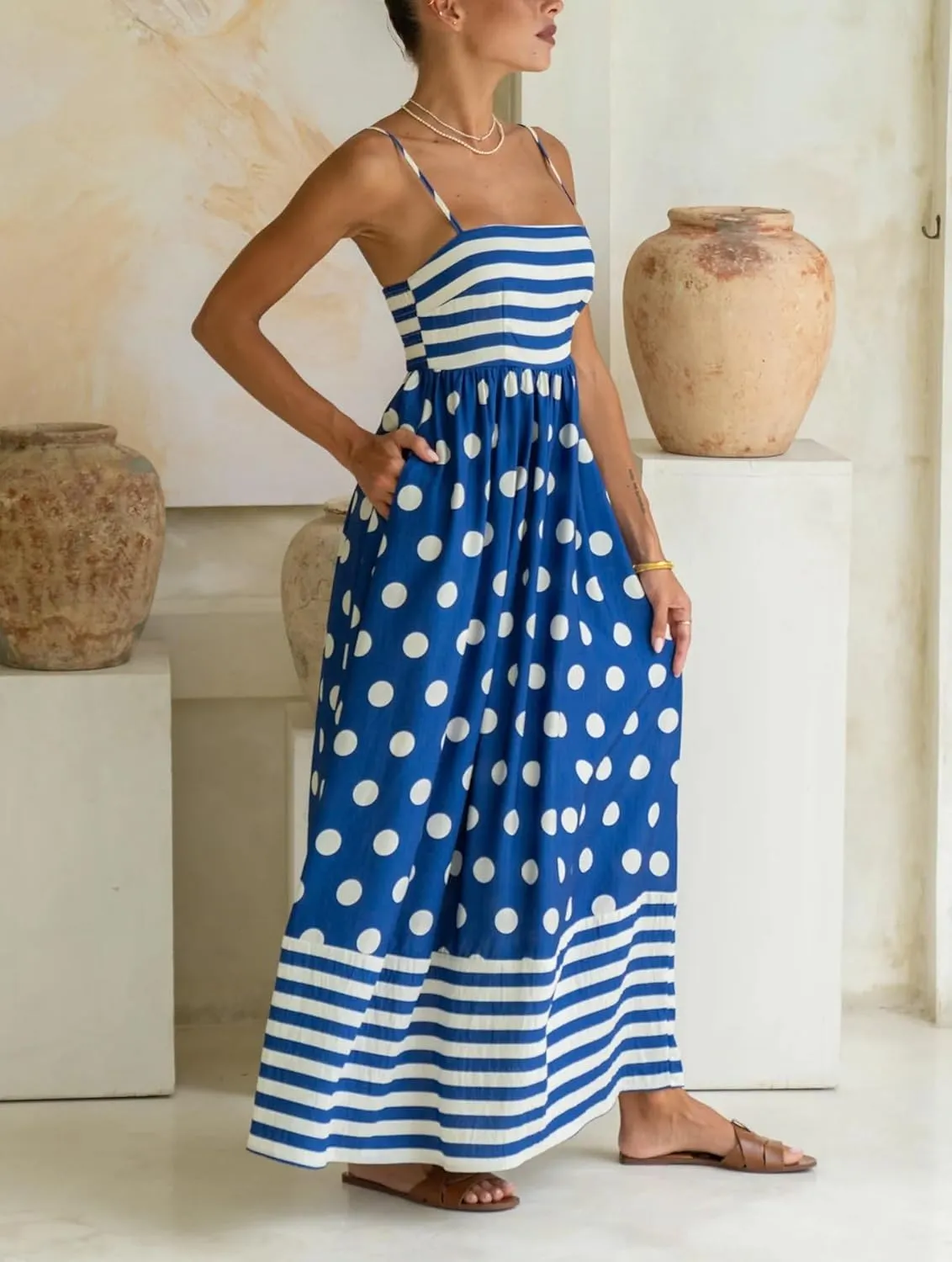 Women Boho Colorful Spaghetti Strap Dress Summer Vacation Beach Long Sun Dress RIC Rac Floral Flowy Cami Maxi Dress