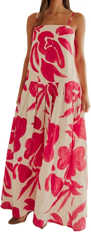 Women Boho Floral Maxi Dress Y2k Spaghetti Strap Backless Long Dress Beach Vacation A Line Swing Sundress