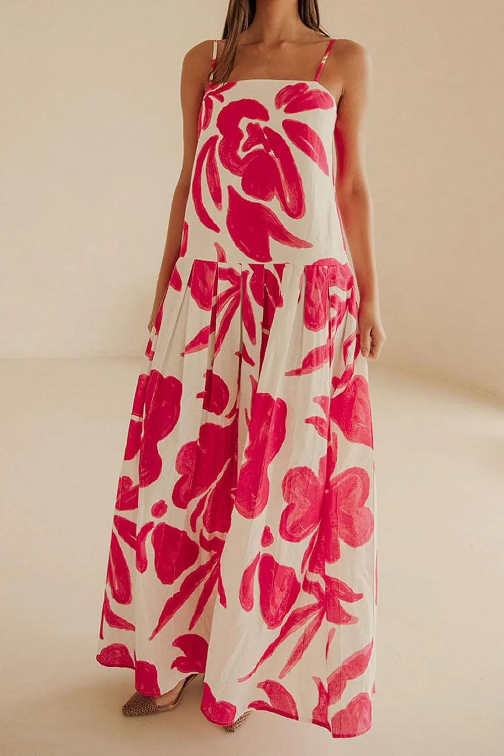Women Boho Floral Maxi Dress Y2k Spaghetti Strap Backless Long Dress Beach Vacation A Line Swing Sundress