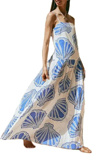 Women Boho Floral Maxi Dress Y2k Spaghetti Strap Backless Long Dress Beach Vacation A Line Swing Sundress