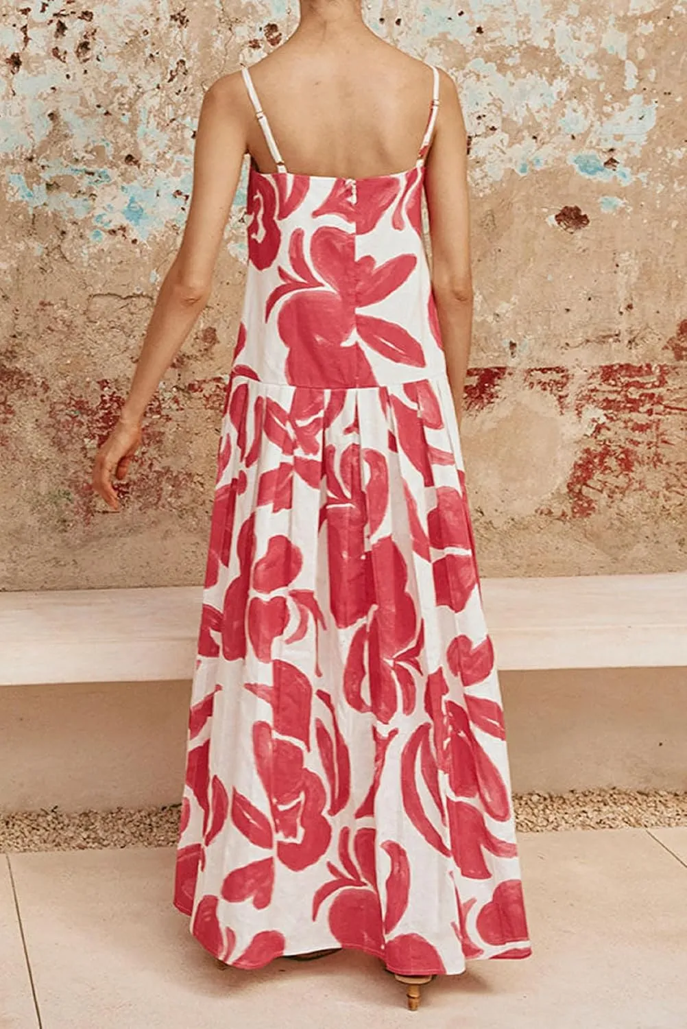 Women Boho Floral Maxi Dress Y2k Spaghetti Strap Backless Long Dress Beach Vacation A Line Swing Sundress