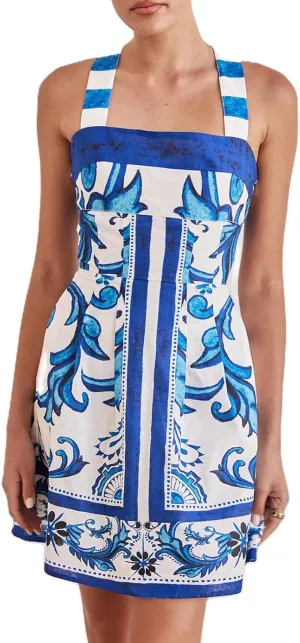 Women Boho Halter Mini Dress Spaghetti Strap Graffiti Floral Short Dresses Summer Backless A Line Dress