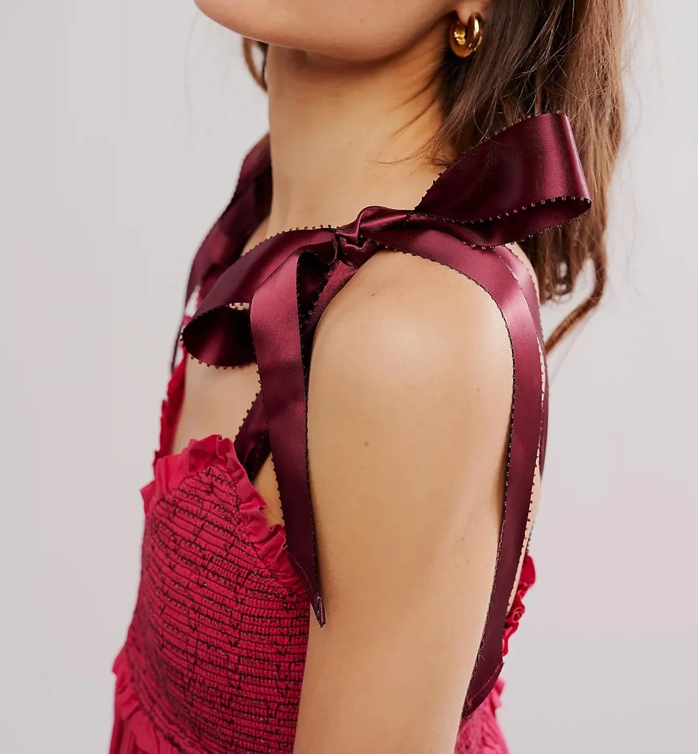Women Boho Tie Shoulder Dress Y2k Floral Smocked Long Flowy Dresses Cute Summer Beach Spaghetti Strap Maxi Sundress