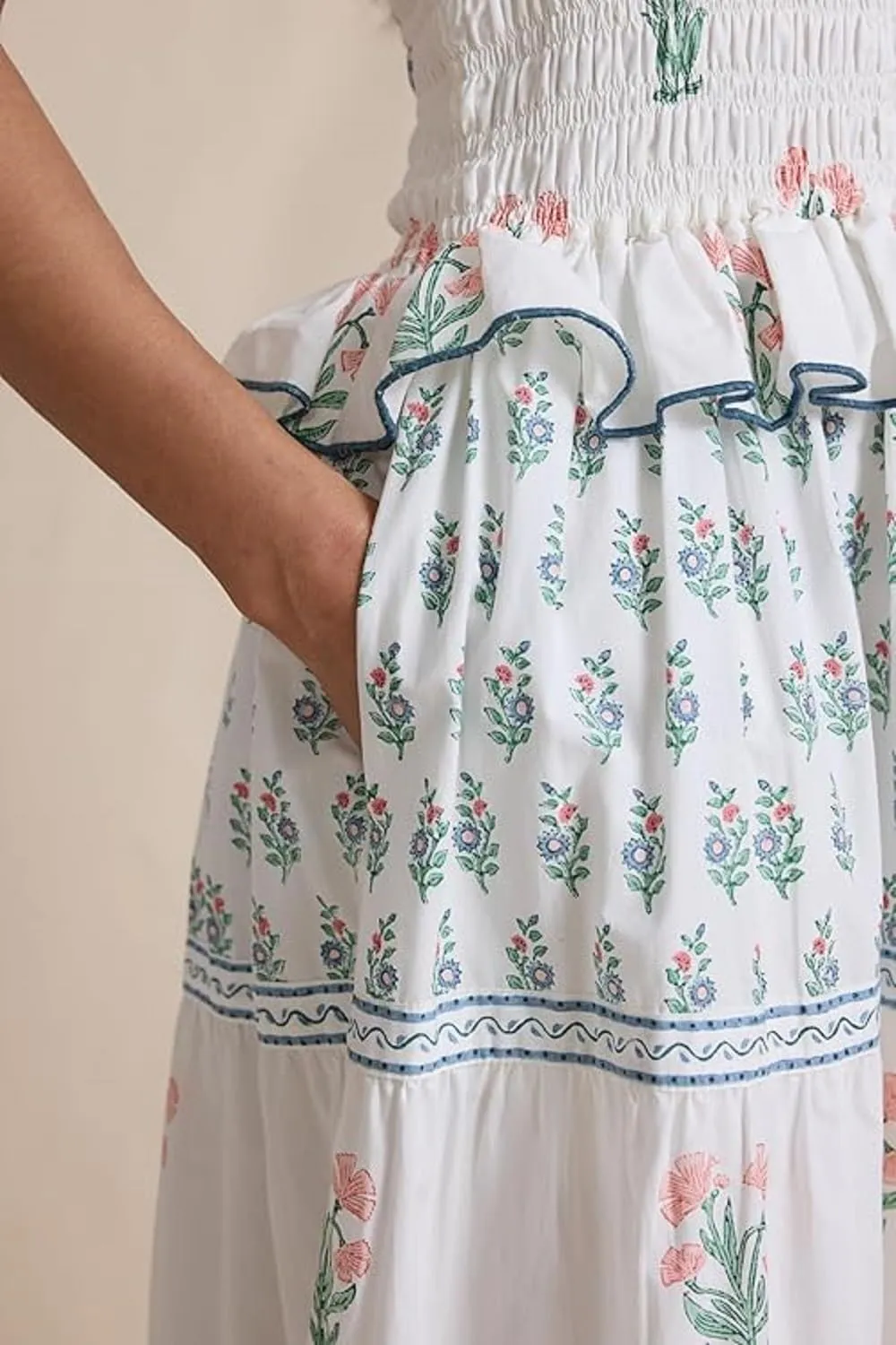 Women Boho Tie Shoulder Maxi Dress Y2k Floral Smocked Ruffle Long Dress Summer Tiered Swing Flowy Sundress