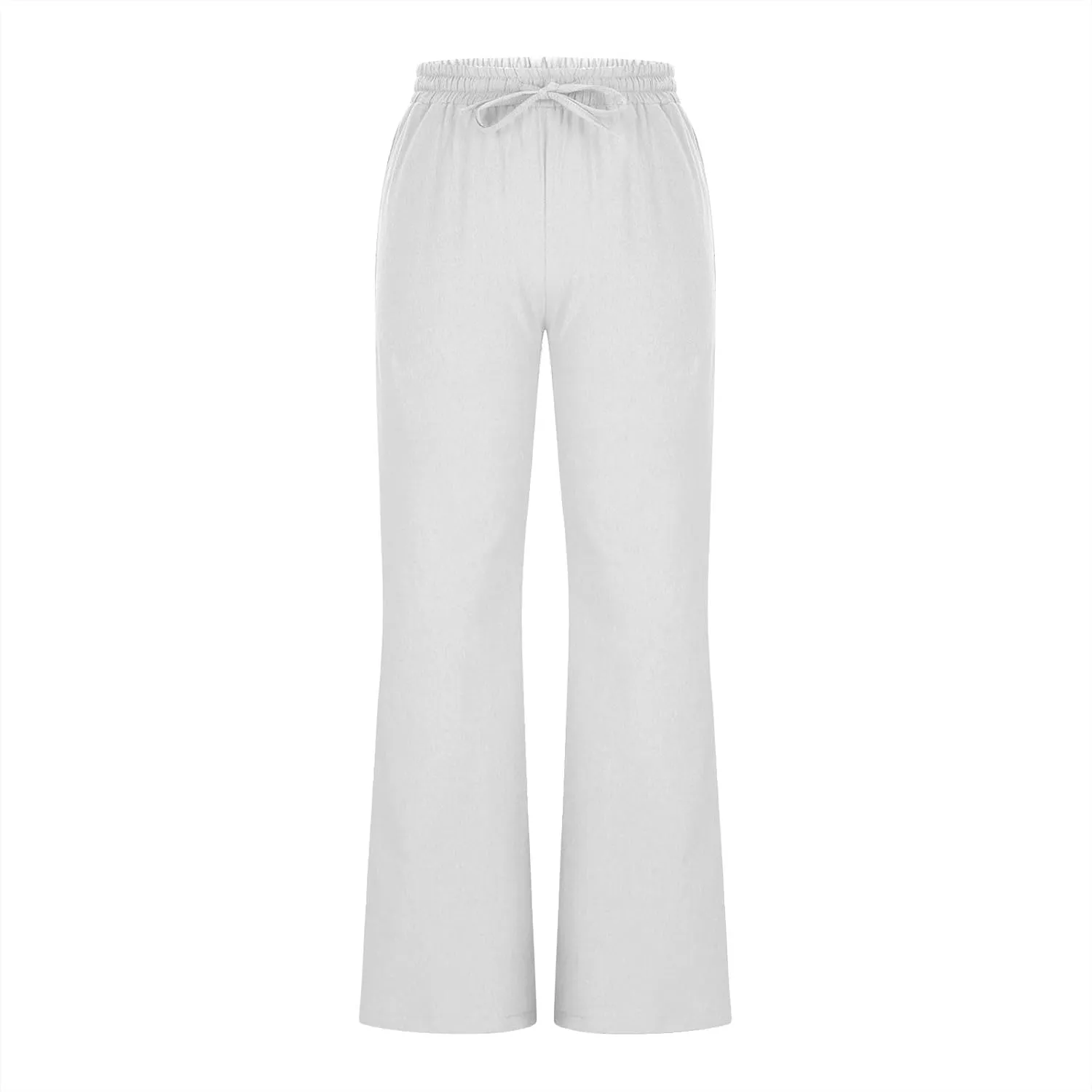 Women Cotton Linen Flare Pants Summer Drawstring Bootcut Trousers Boho Beach Lightweight Slacks Ladies Travel Clothes