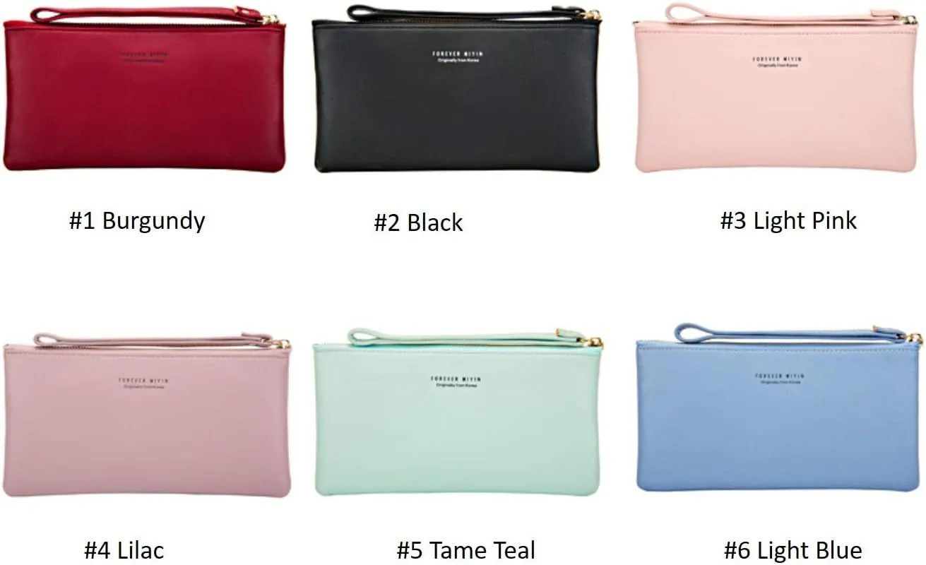 Women Faux Leather Long Wallet Wristlet Handbag with Touch Screen Clear Phone Window (Lilac)