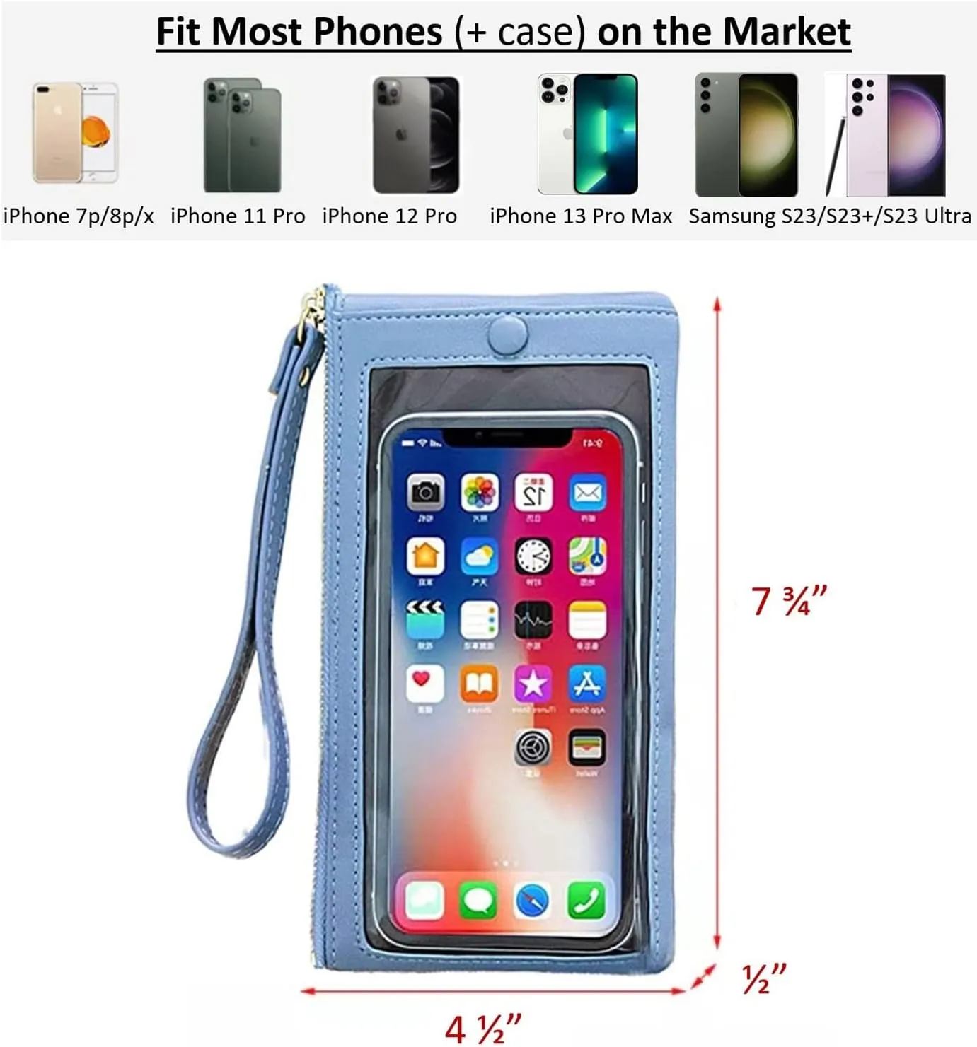 Women Faux Leather Long Wallet Wristlet Handbag with Touch Screen Clear Phone Window (Lilac)