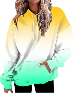 Women Gradient Color Oversized Hoodies Plus Size Loose Fit Cute Hoodie Baggy Sweatshirts Casual Long Sleeve Pullover