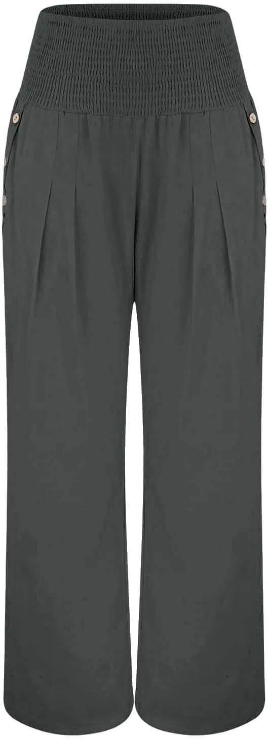 Women High Waisted Linen Palazzo Pants Summer Vacation 2025 Long Wide Leg Lounge Beach Pant Trousers with Pockets