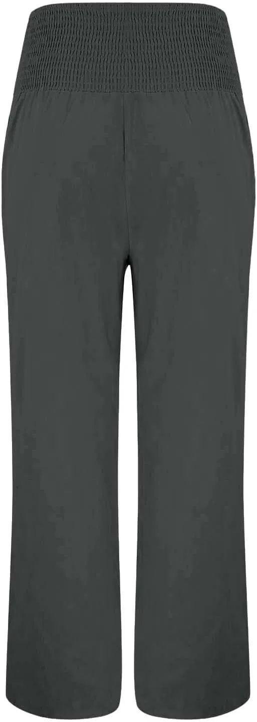 Women High Waisted Linen Palazzo Pants Summer Vacation 2025 Long Wide Leg Lounge Beach Pant Trousers with Pockets