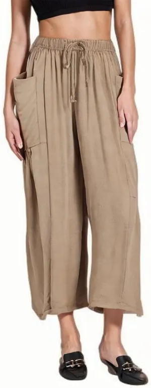 Women Linen Baggy Harem Pants Summer Drawstring Casual Beach Pant 2025 Vacation Wide Leg Lounge Trousers with Pockets