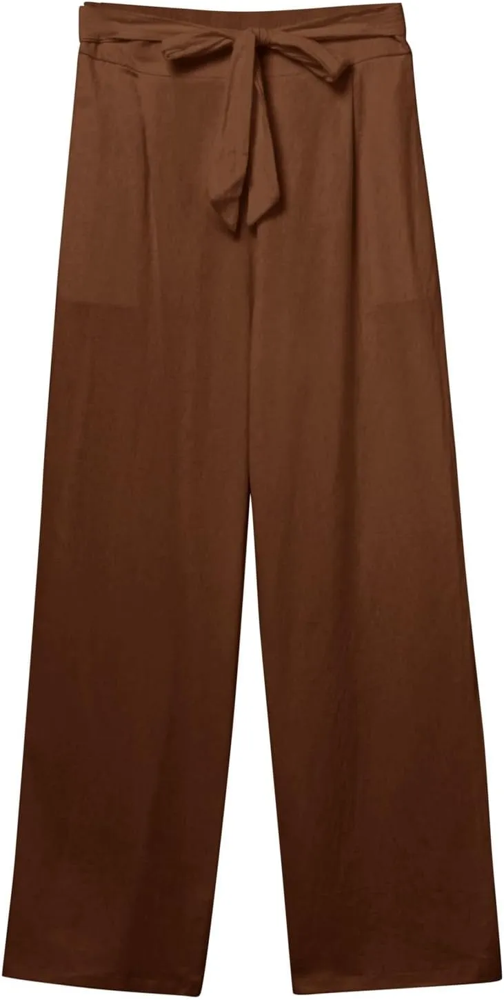 Women Linen Blend Summer Drawstring Pants Elastic Waist Bootcut Plus Size Pant Trousers Vacation