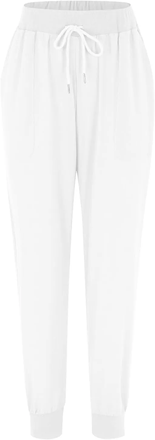 Women Linen Pants Drawstring Elastic Waist Summer Casual Beach Pants with Pockets Wide Leg Palazzo Trouser for Vacation