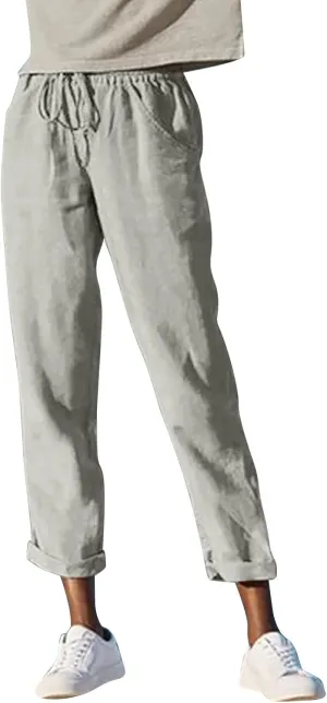 Women Linen Pants Drawstring High Waisted Lounge Pants Summer Travel Beach Trousers with Pockets 2025