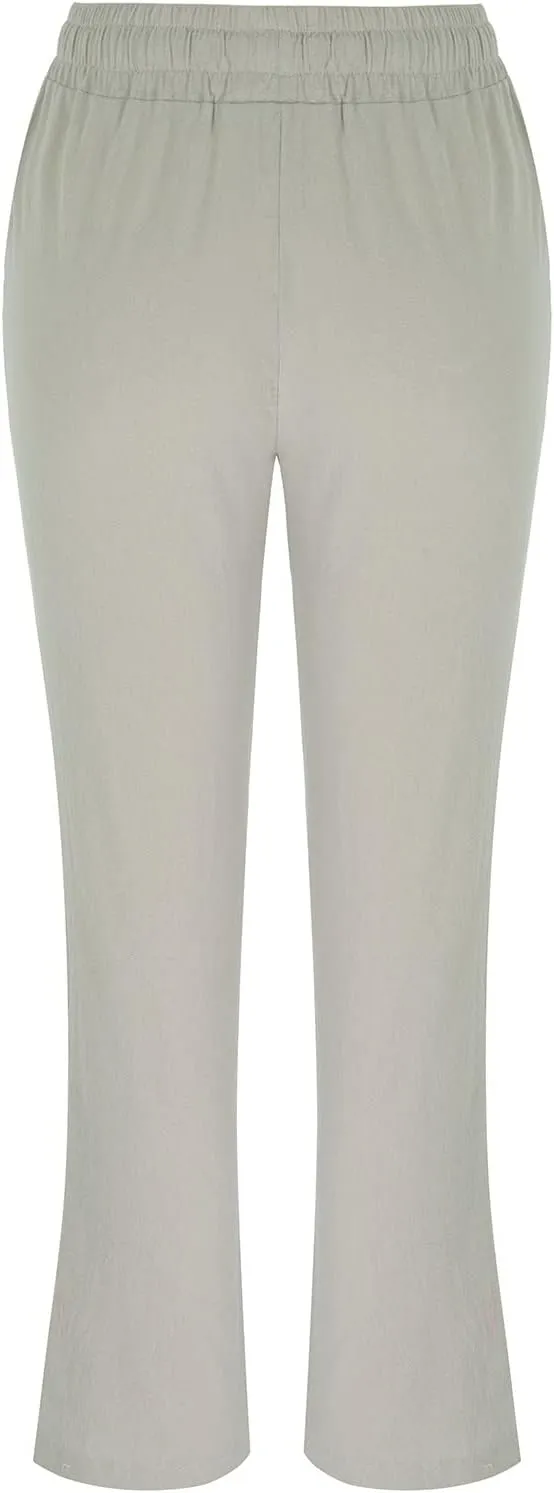 Women Linen Pants Drawstring High Waisted Lounge Pants Summer Travel Beach Trousers with Pockets 2025