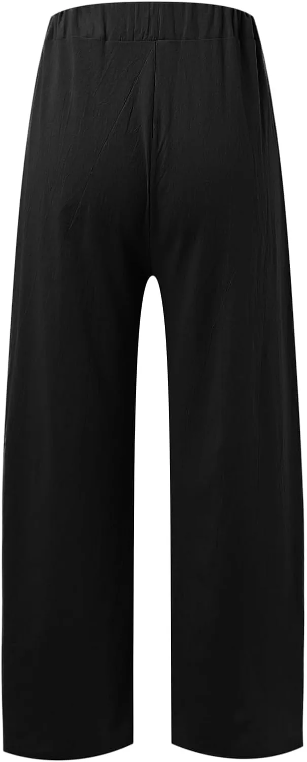 Women Linen Summer Palazzo Pant Trousers Low Waist Ankle Length Slim-Fit Palazzo Lounge Pants Beach