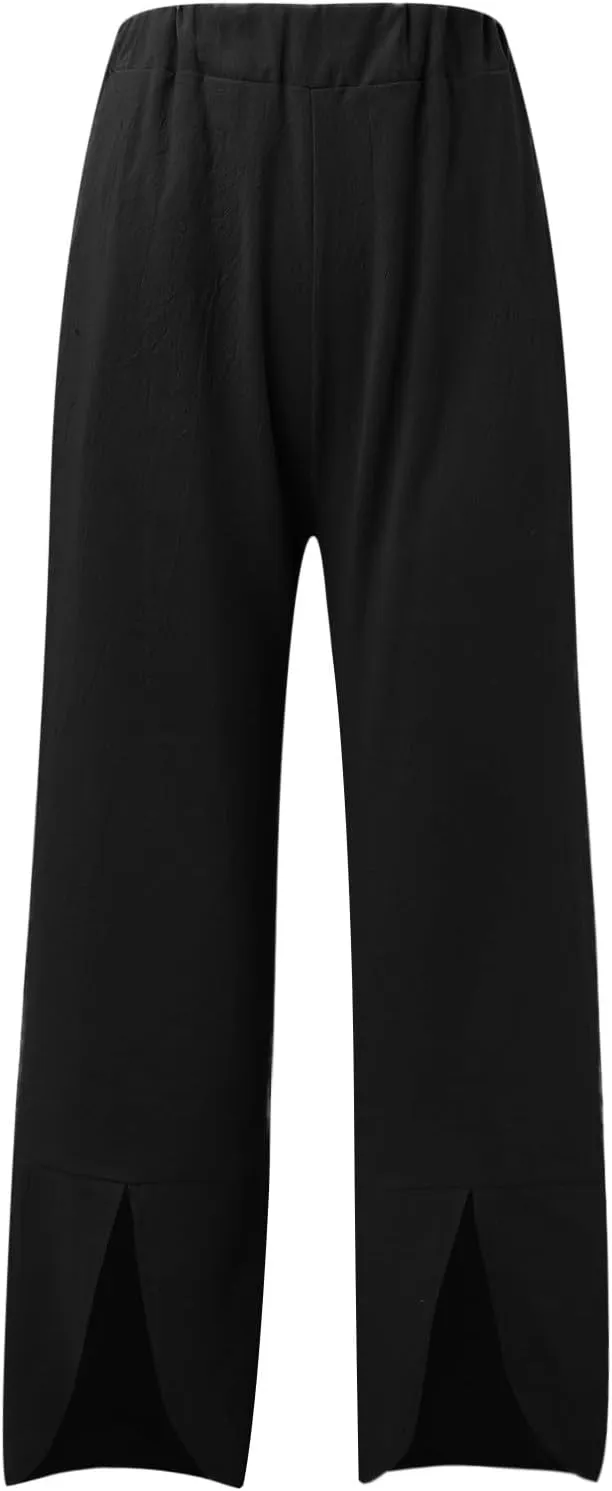 Women Linen Summer Palazzo Pant Trousers Low Waist Ankle Length Slim-Fit Palazzo Lounge Pants Beach