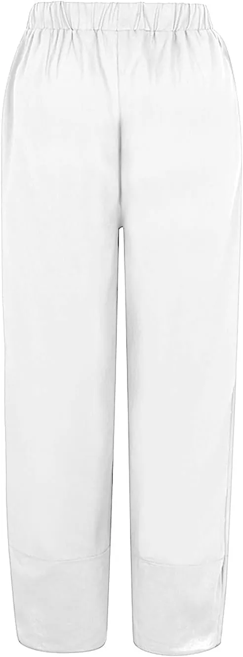 Women Linen Summer Y2K Fashion Palazzo Lounge Pants Elastic Waist Stretchy Loose Fit Trouser Business Work