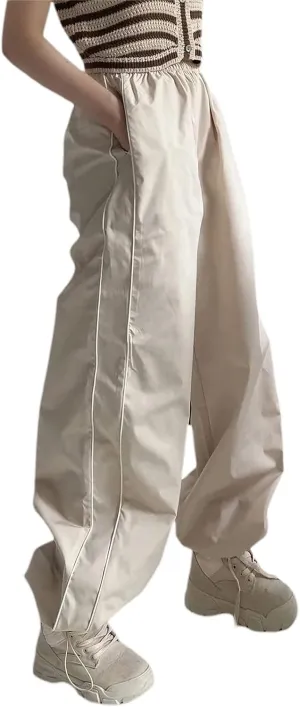 Women Side Striped Track Pants Wide Leg Baggy Sweatpants Parachute Pants Y2K Cargo Pants Joggers Trousers Streetwear