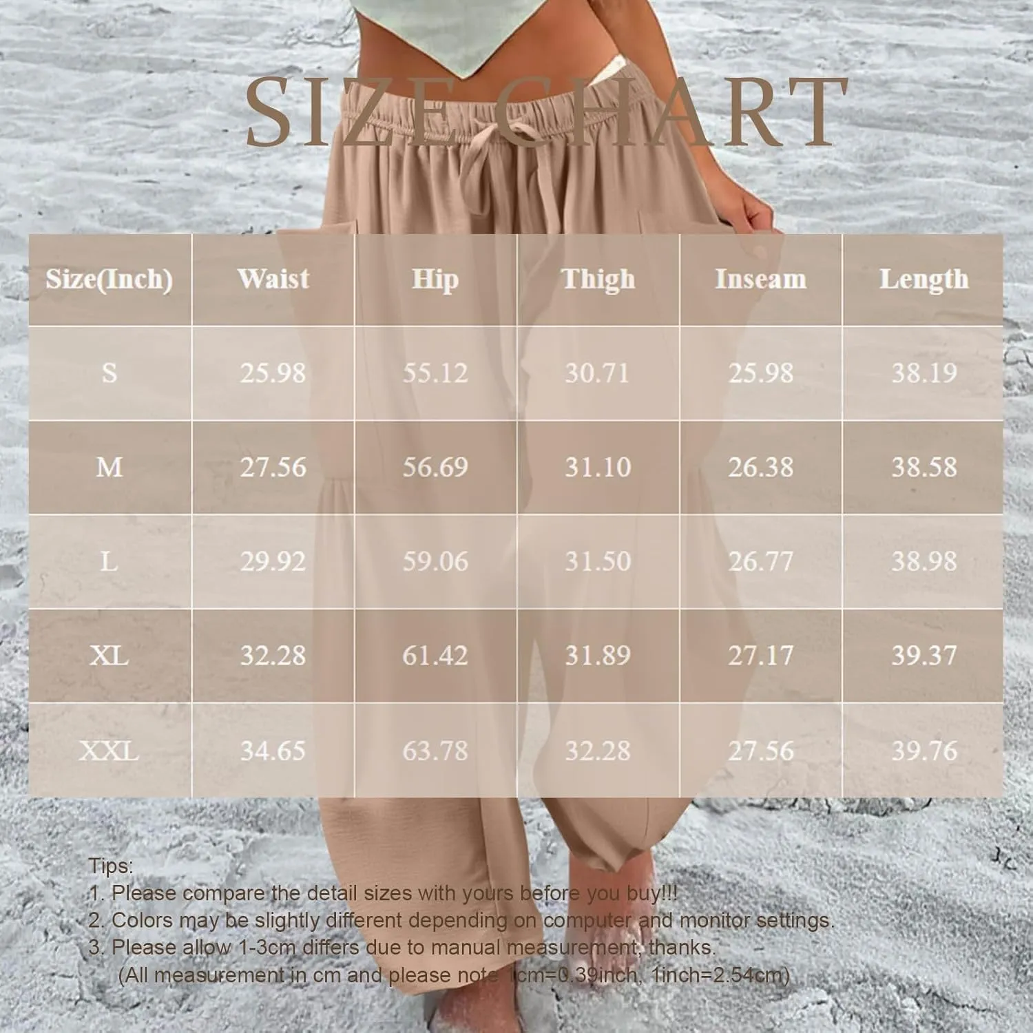 Women Summer Beach Vacation Pants High Waisted Wide Leg Casual Boho Pants Stretchy Loose Palazzo Trousers with Pockets
