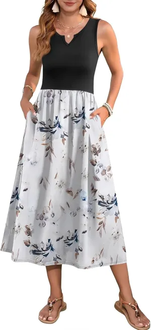 Women Summer Dresses 2025 Casual Sleeveless Beach Vacation Maxi Dresses Cute Floral Long Dress Wedding Guest Dress