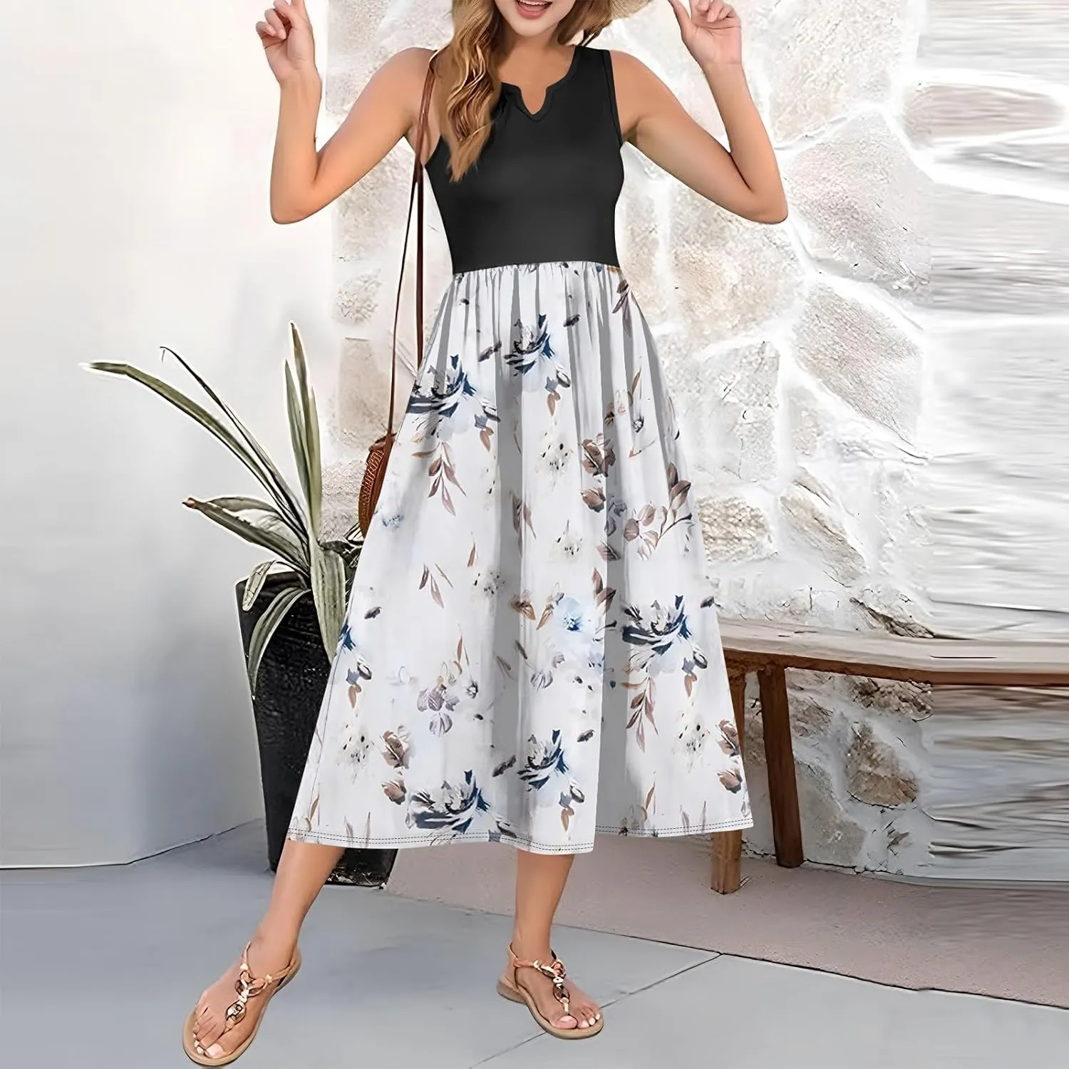 Women Summer Dresses 2025 Casual Sleeveless Beach Vacation Maxi Dresses Cute Floral Long Dress Wedding Guest Dress