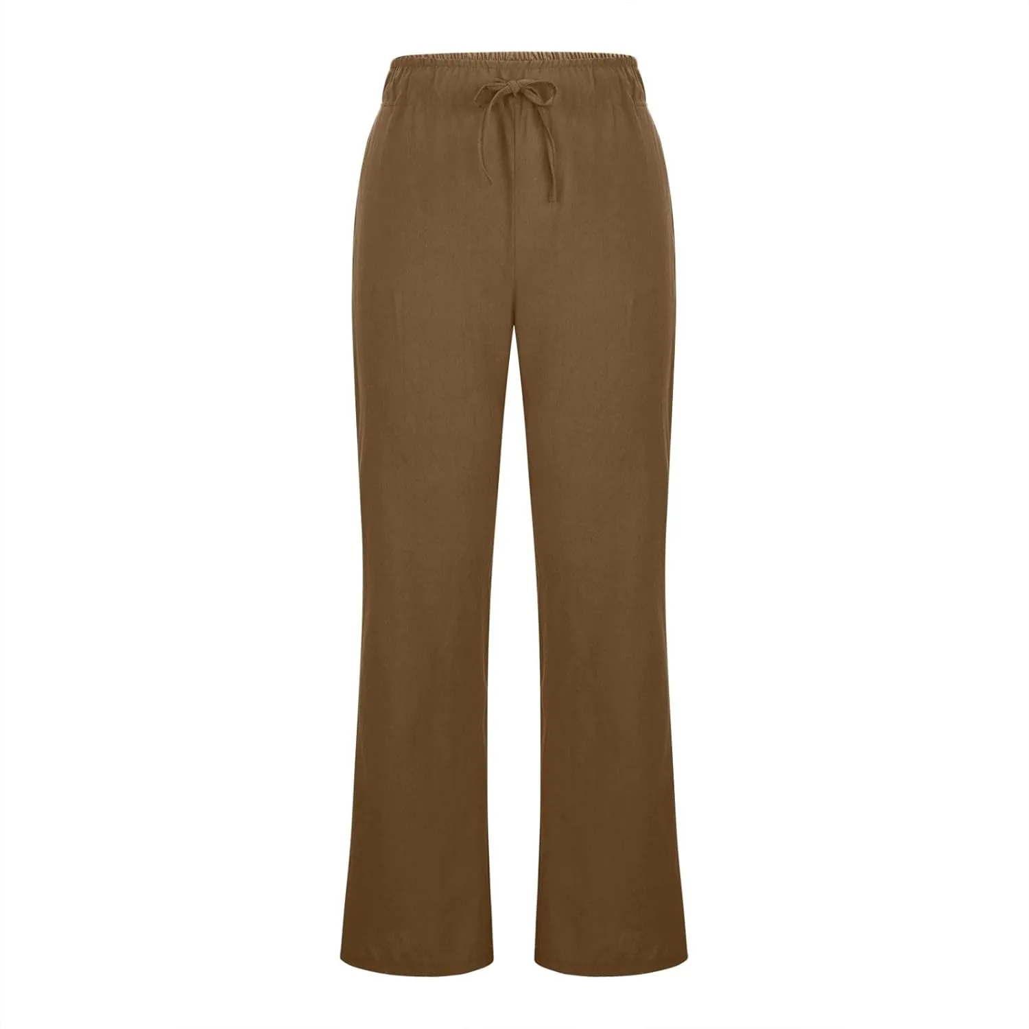 Women Summer High Waist Baggy Pants Loose Fit Cotton Linen Home Pants Casual Solid Elastic Waist Bell Bottom Trouser