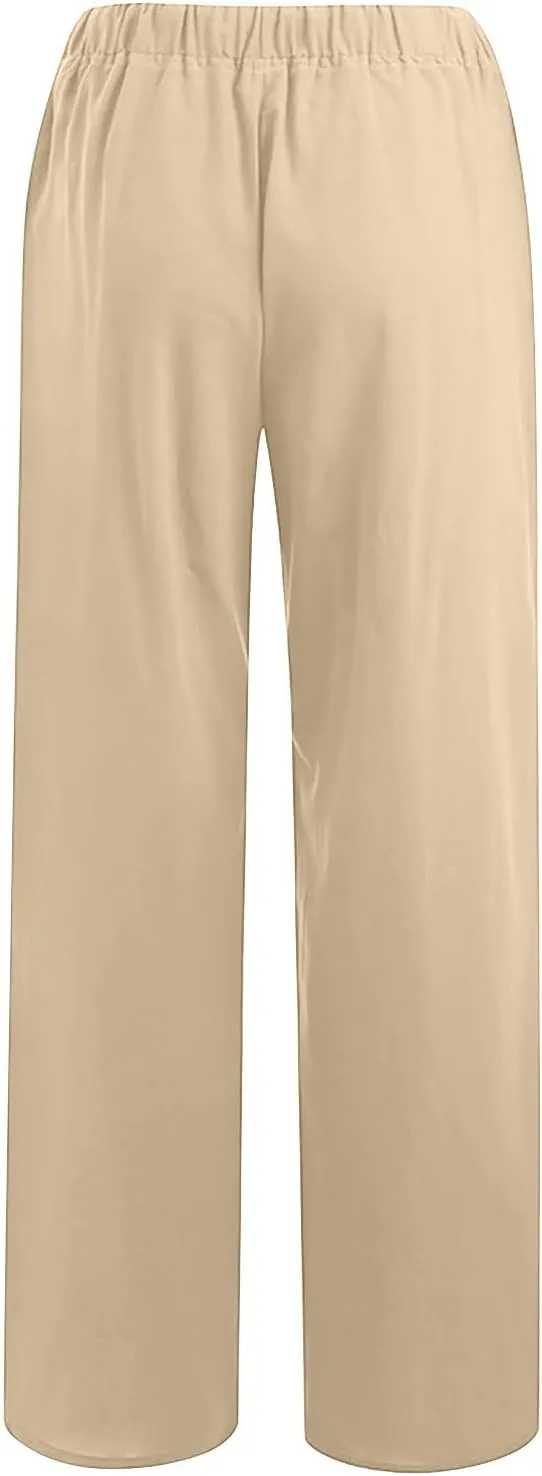 Women Summer High Waisted Pant Cotton Linen Palazzo Pants Wide Leg Pant Long Pant Lounge Pant Trousers with Pockets