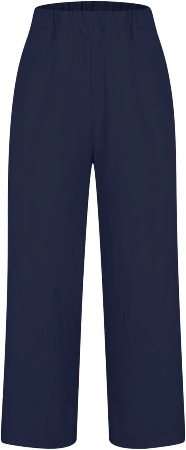 Women Summer Linen Pants Straight Leg Beach Vacation Comfy Beach Trousers Dressy Casual Palazzo Pant with Pockets