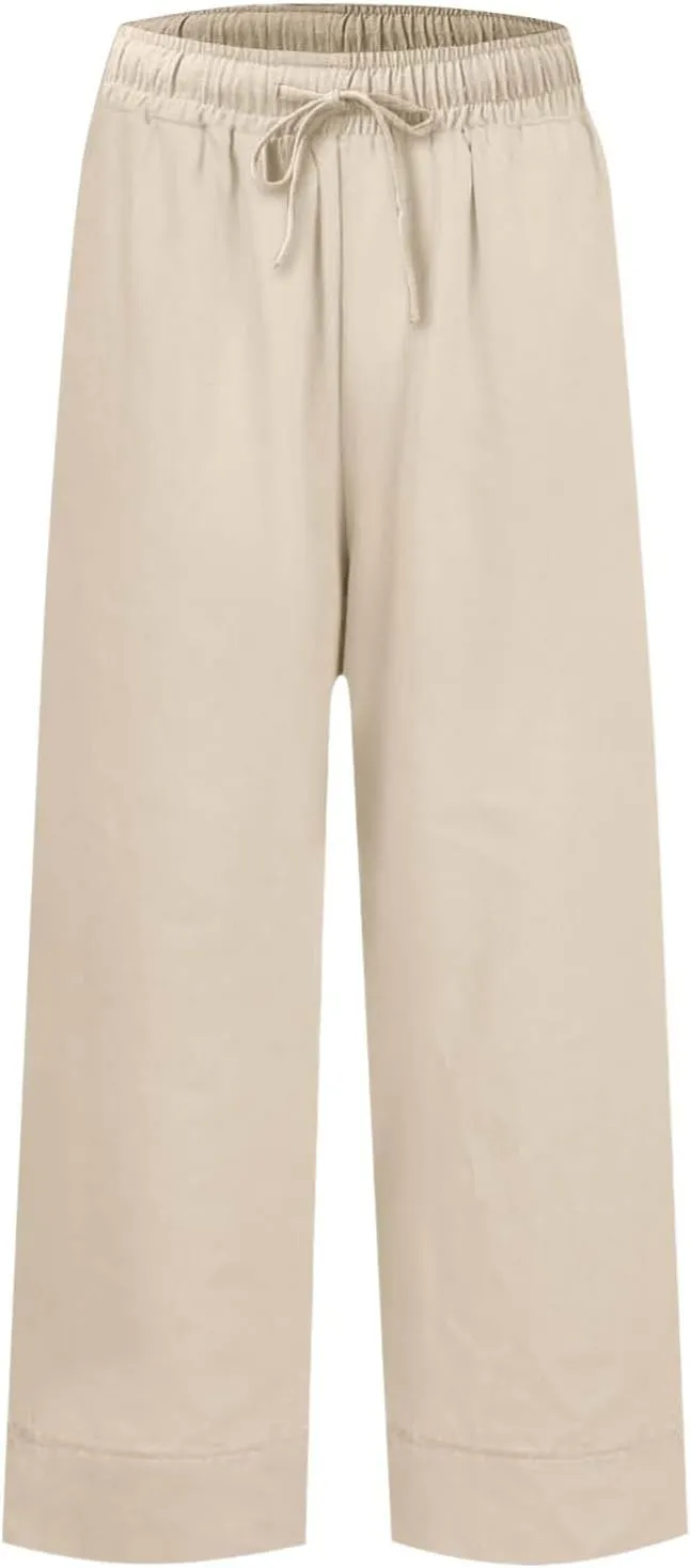 Women Wide Leg Pants, Straight High Waisted Wide Legs Trousers Casual Summer Cotton Linen Palazzo Pants with Pockets