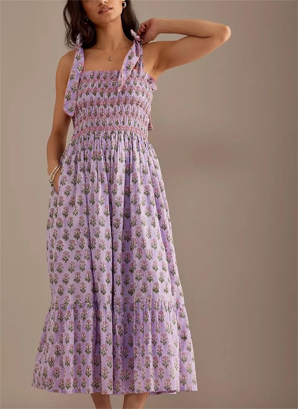 Women Y2k Summer Flowy Maxi Sundress Boho Floral Smocked Beach Dress Cute Shoulder Tie Spaghetti Strap Long Dresses