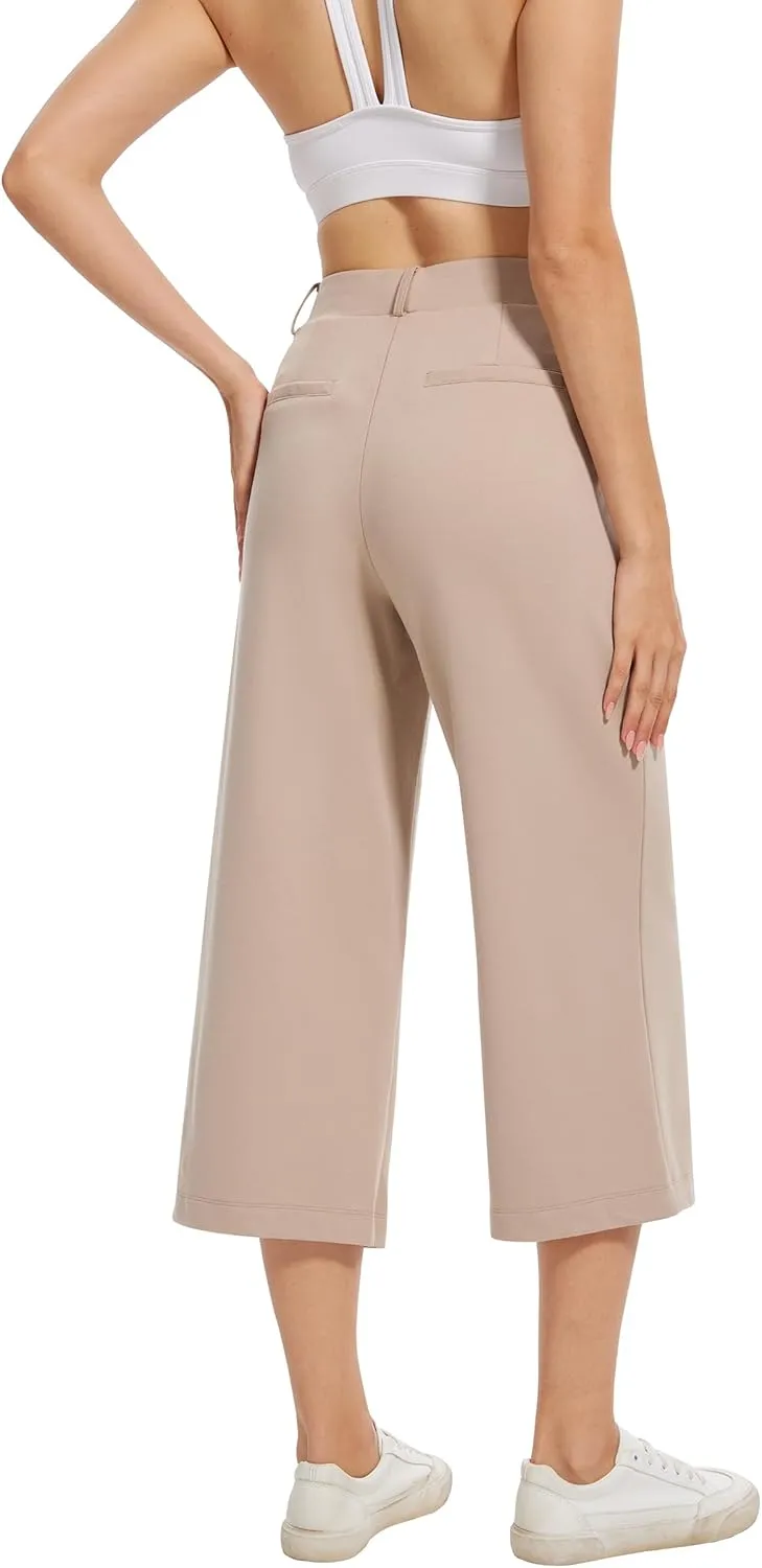 Womens 22"/27"/29"/31" Wide Leg Pleated Yoga Dress Pants, High Waist Stretchy Slacks for Workout Business Casual