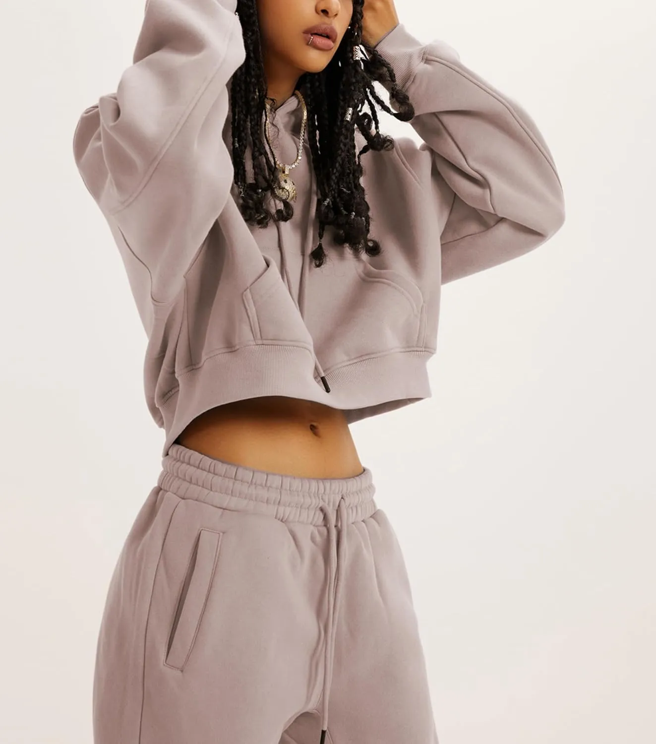 Women's 2pc Airport Outfits Casual Hoodie Fleece Tracksuit Sweatshirt Pullover Jogging Pants Pockets