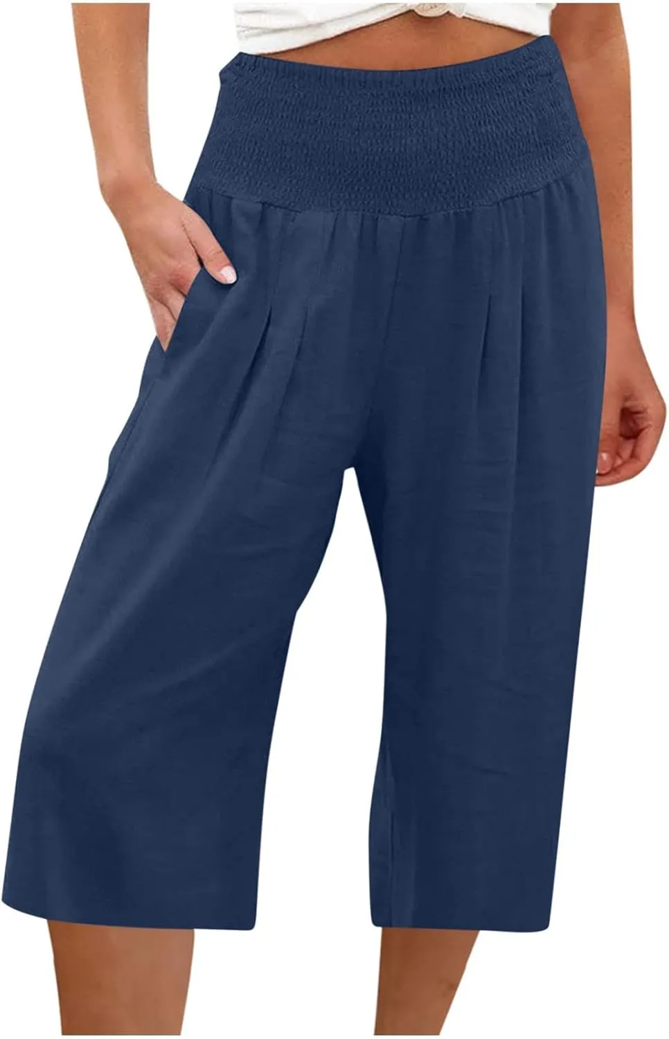 Women's Black Linen Capri Pants, Plus Size Summer Clothes, Palazzo Pants for Women