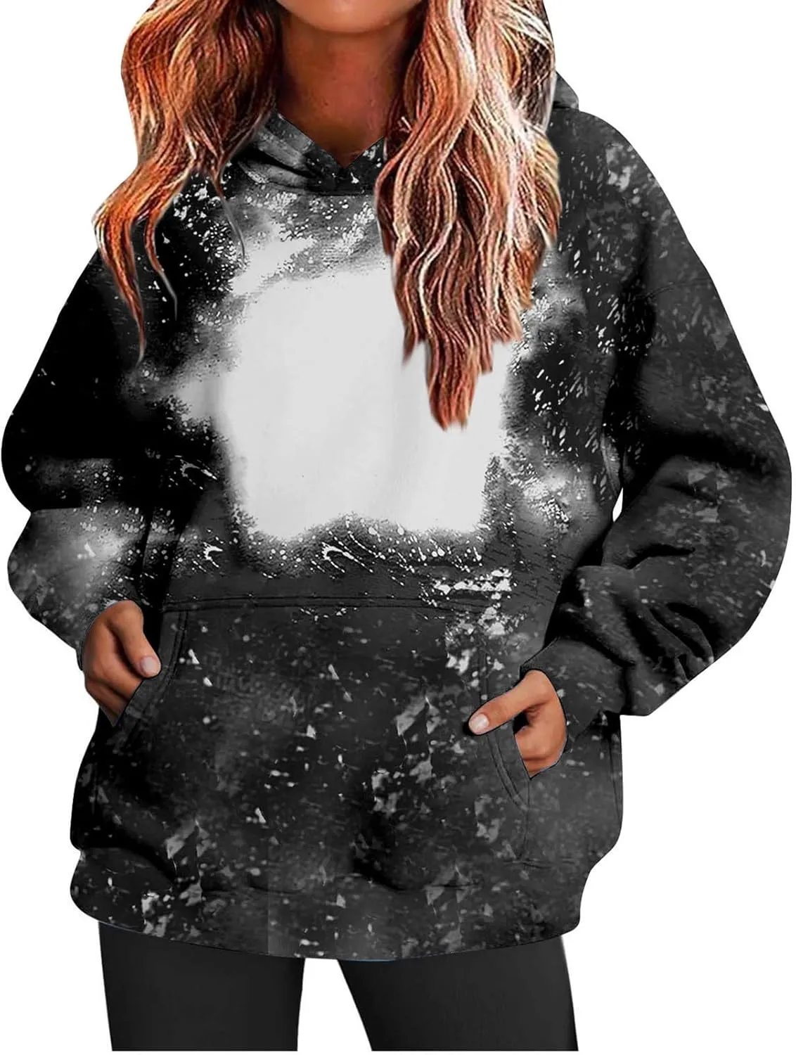 Womens Bleached Blank Print Hoodies Long Sleeve Casual 2024 Fall Oversized Pullover Tops Sweatshirt with Pockets