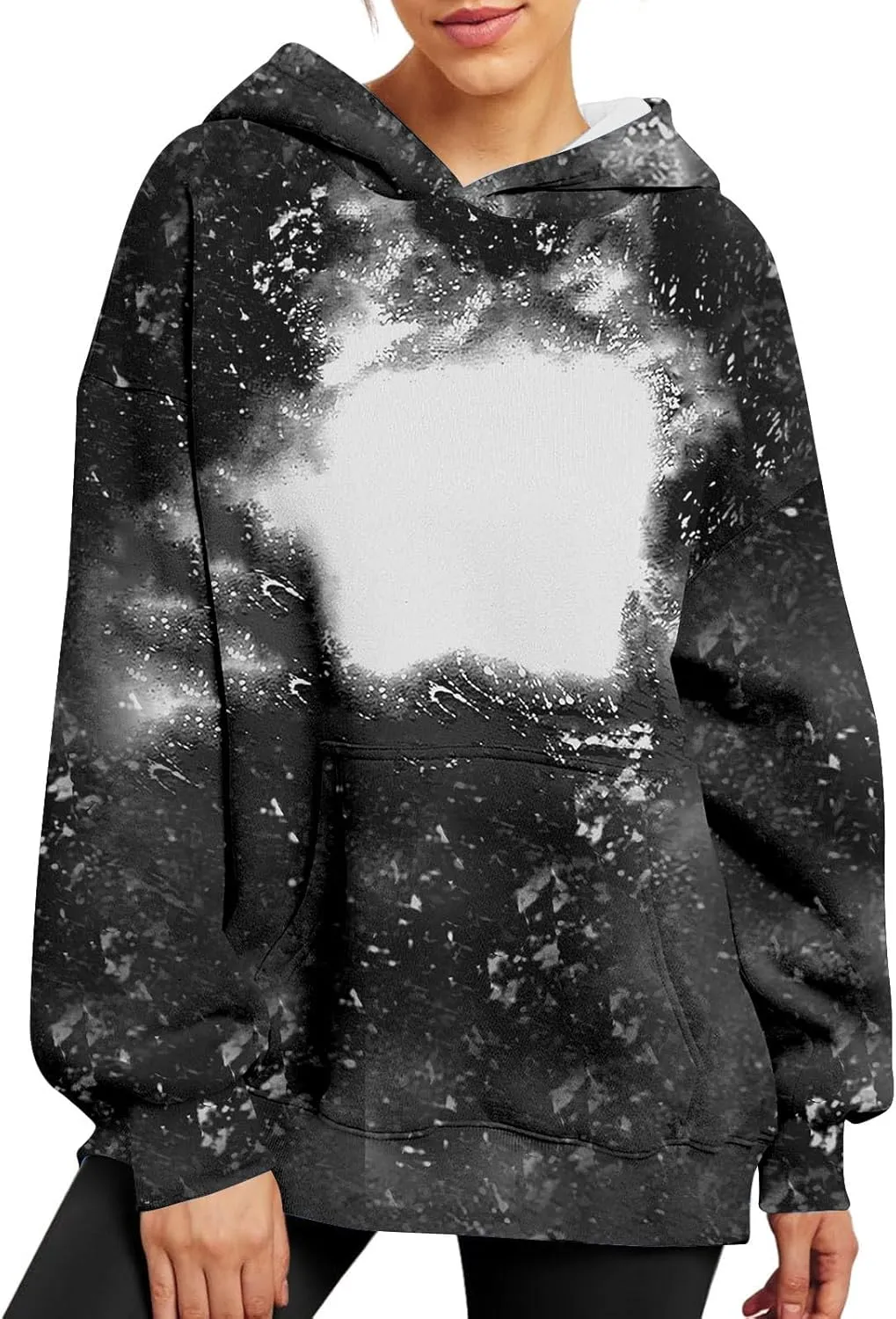 Womens Bleached Blank Print Hoodies Long Sleeve Casual 2024 Fall Oversized Pullover Tops Sweatshirt with Pockets