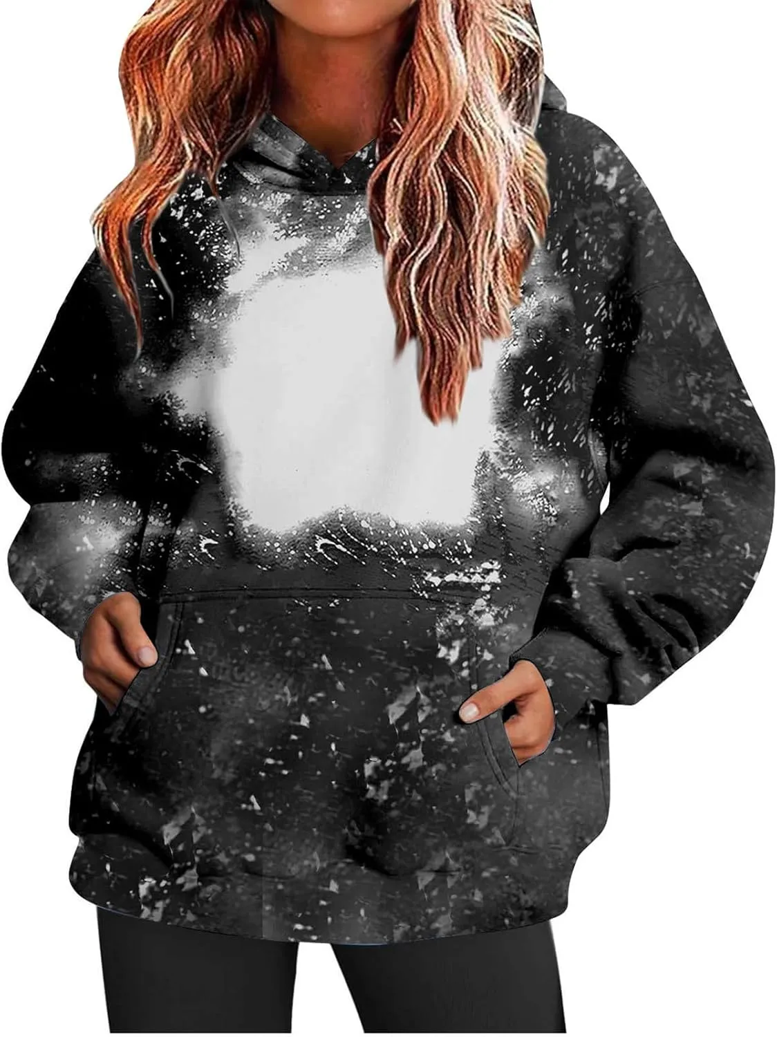 Womens Bleached Blank Print Hoodies Long Sleeve Casual 2024 Fall Oversized Pullover Tops Sweatshirt with Pockets