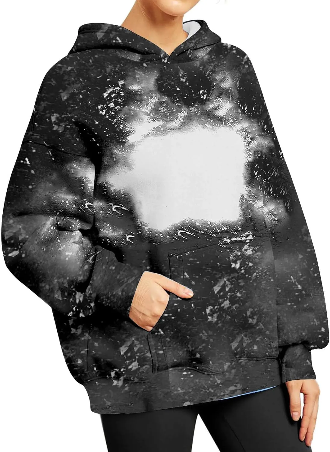 Womens Bleached Blank Print Hoodies Long Sleeve Casual 2024 Fall Oversized Pullover Tops Sweatshirt with Pockets