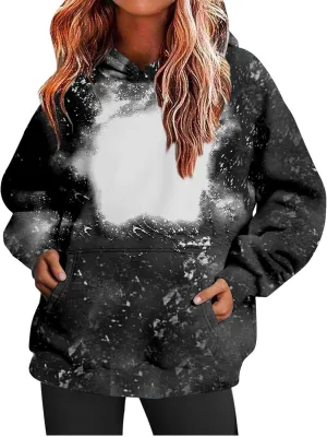Womens Bleached Blank Print Hoodies Long Sleeve Casual 2024 Fall Oversized Pullover Tops Sweatshirt with Pockets