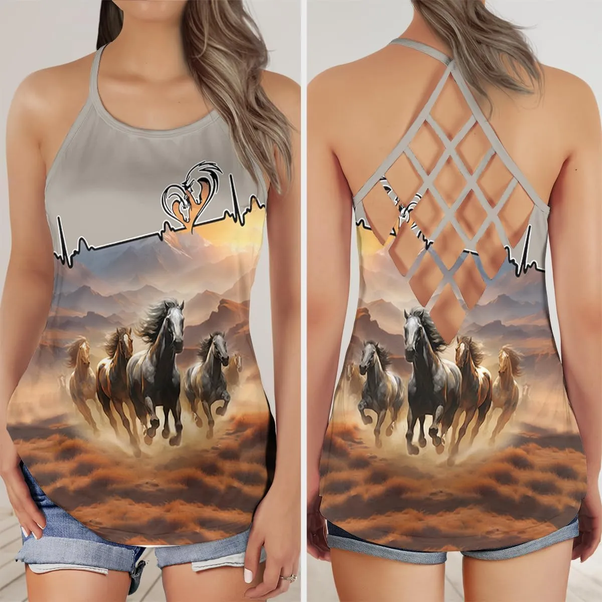Women's Camisole Tank Tops - Vintage Horse Spaghetti Strap Criss Cross Open Back Tank Summer Top for Women Series 21