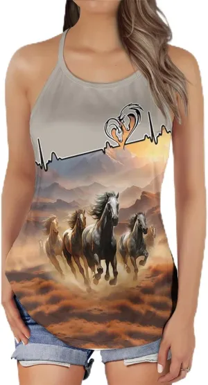 Women's Camisole Tank Tops - Vintage Horse Spaghetti Strap Criss Cross Open Back Tank Summer Top for Women Series 21