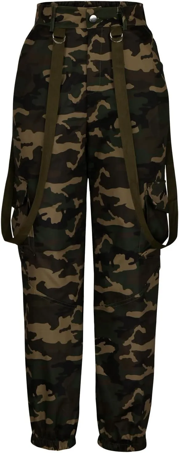 Women's Camo Stretchy Cargo Pants High Elastic Waisted Slim Fit Camouflage Military Trousers with Pockets