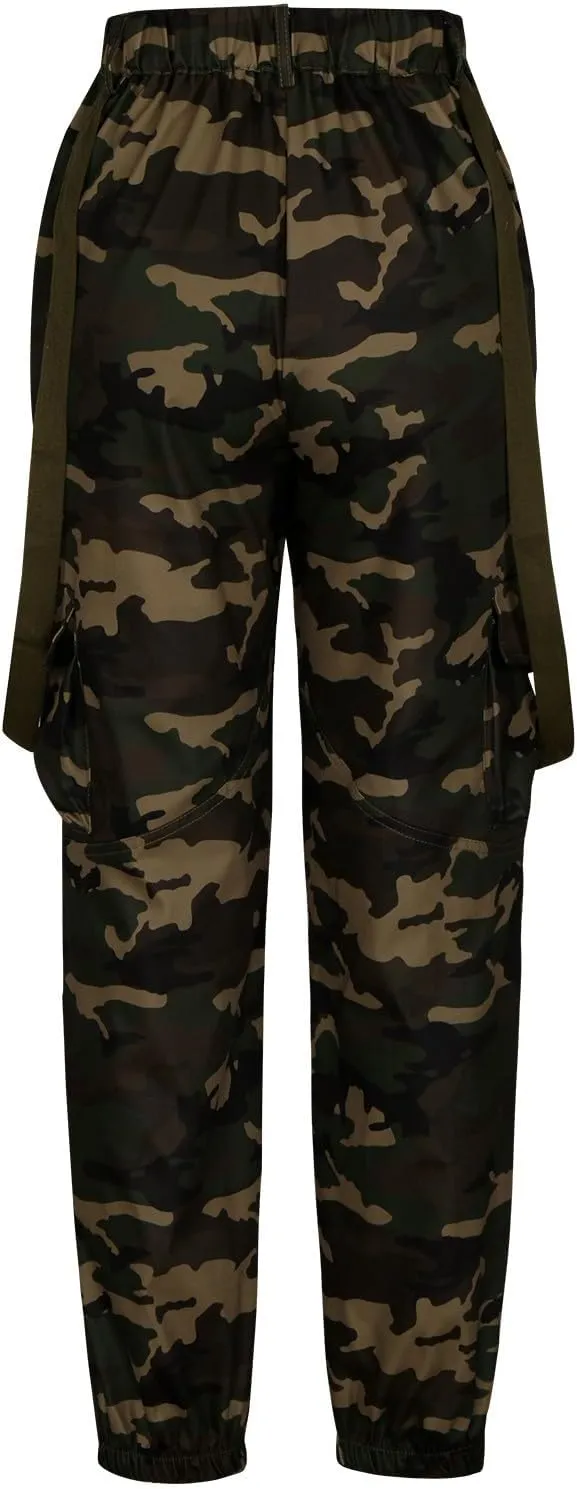 Women's Camo Stretchy Cargo Pants High Elastic Waisted Slim Fit Camouflage Military Trousers with Pockets
