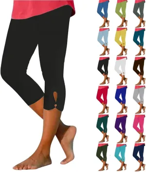 Womens Capri Leggings Summer Plus Size Capris Workout Yoga High Waisted Capri Pants Casual Pull On Capris with Pockets