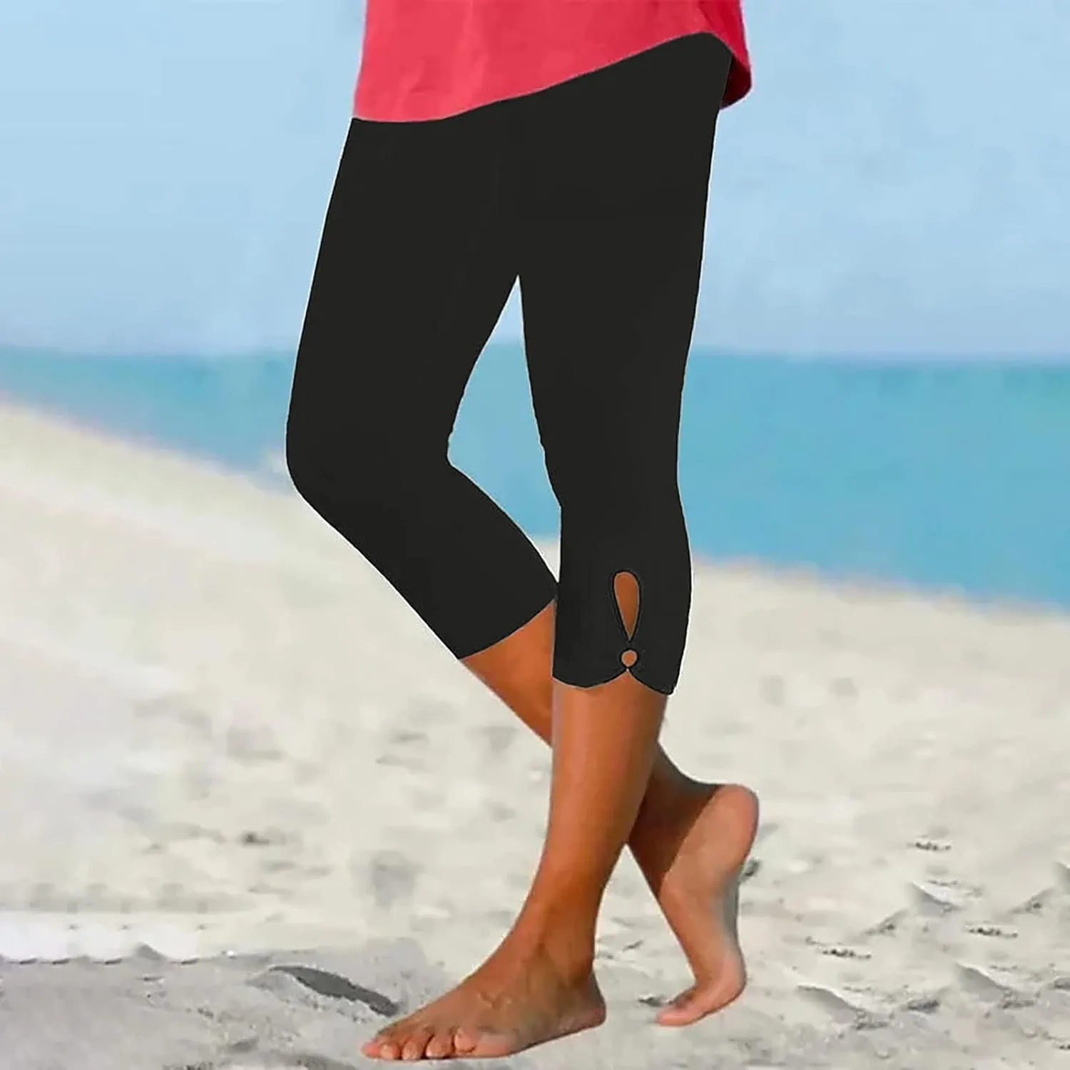 Womens Capri Leggings Summer Plus Size Capris Workout Yoga High Waisted Capri Pants Casual Pull On Capris with Pockets